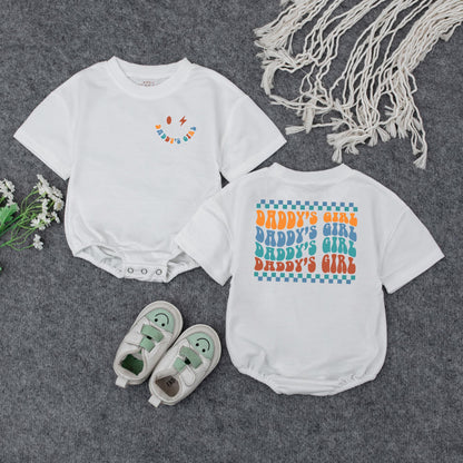 Daddy's Girl Retro Wavy Baby Romper Smiley Face Lightning Bolt Outfit Perfect Father's Day Gift or Baby Shower Present for Infant Girls