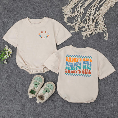 Daddy's Girl Retro Wavy Baby Romper Smiley Face Lightning Bolt Outfit Perfect Father's Day Gift or Baby Shower Present for Infant Girls