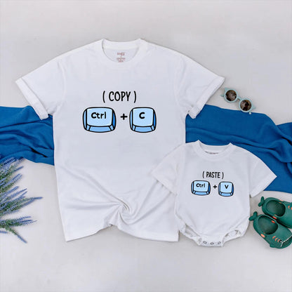 Father's Day Matching Dad and Baby Shirts Funny Copy Paste Tech Themed Custom Outfits Soft Cotton Tees for New Fathers and Baby Gifts