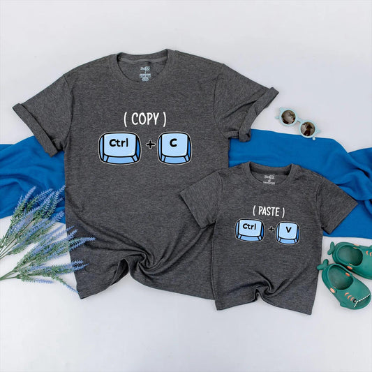 Father's Day Matching Dad and Baby Shirts Funny Copy Paste Tech Themed Custom Outfits Soft Cotton Tees for New Fathers and Baby Gifts