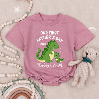 Our First Fathers Day Dinosaur Baby Romper Daddy & Smith 2025 Cute Green Dino Family Gift
