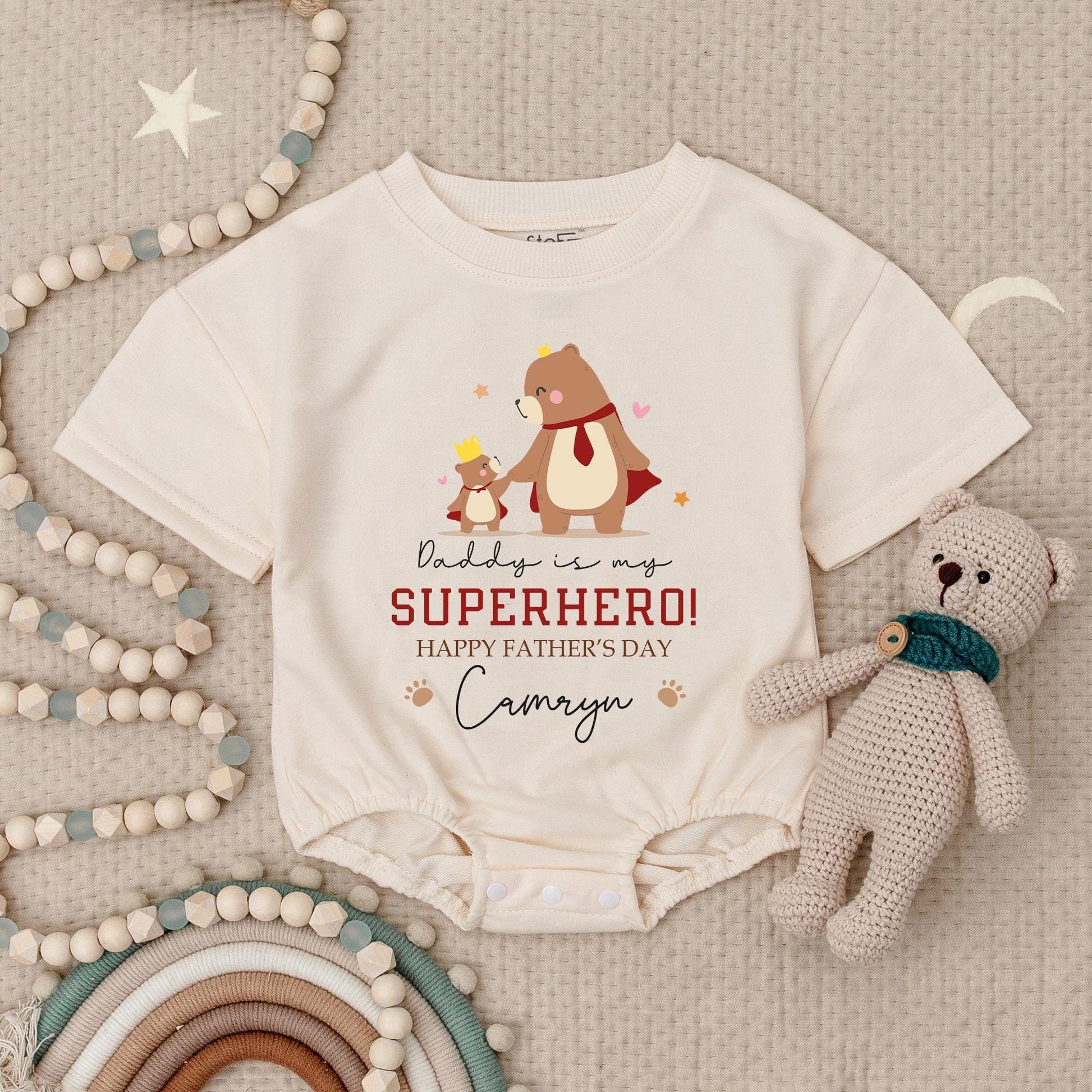Daddy You're My Superhero Baby Romper Personalized Hero Dad Gift for Father's Day First Birthday Boy