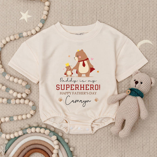 Daddy You're My Superhero Baby Romper Personalized Hero Dad Gift for Father's Day First Birthday Boy