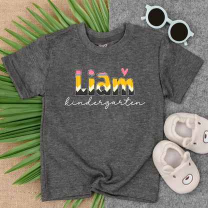 Custom Pencil Name Toddler Shirt Back to School Kindergarten First Day Preschool Outfit Personalized Gift