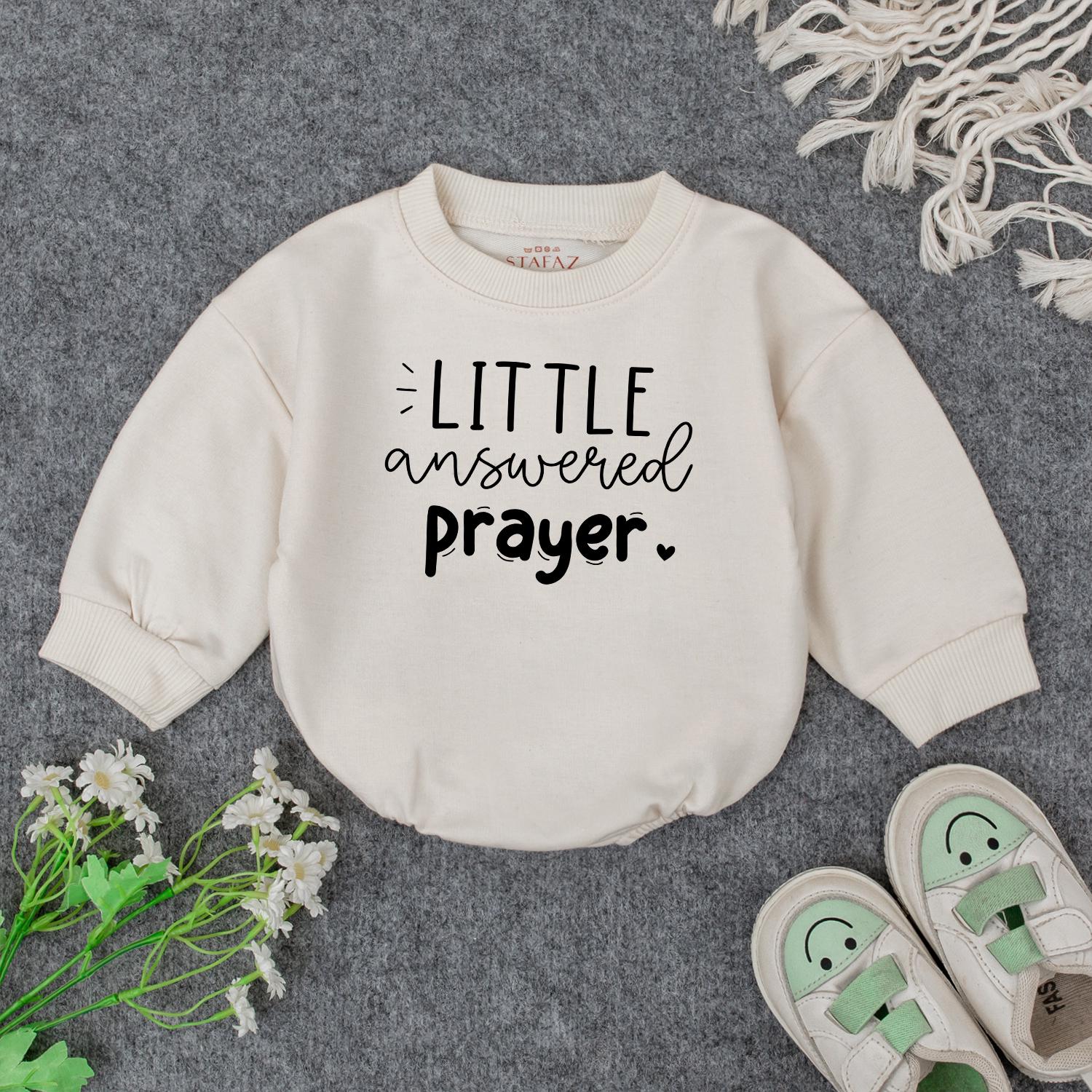 Little Answered Prayer Baby Girl Outfit Soft Pink Cursive Sweatshirt & White Romper Faith Christian Baby Shower Gift 3m-24m