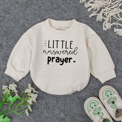 Little Answered Prayer Baby Girl Outfit Soft Pink Cursive Sweatshirt & White Romper Faith Christian Baby Shower Gift 3m-24m