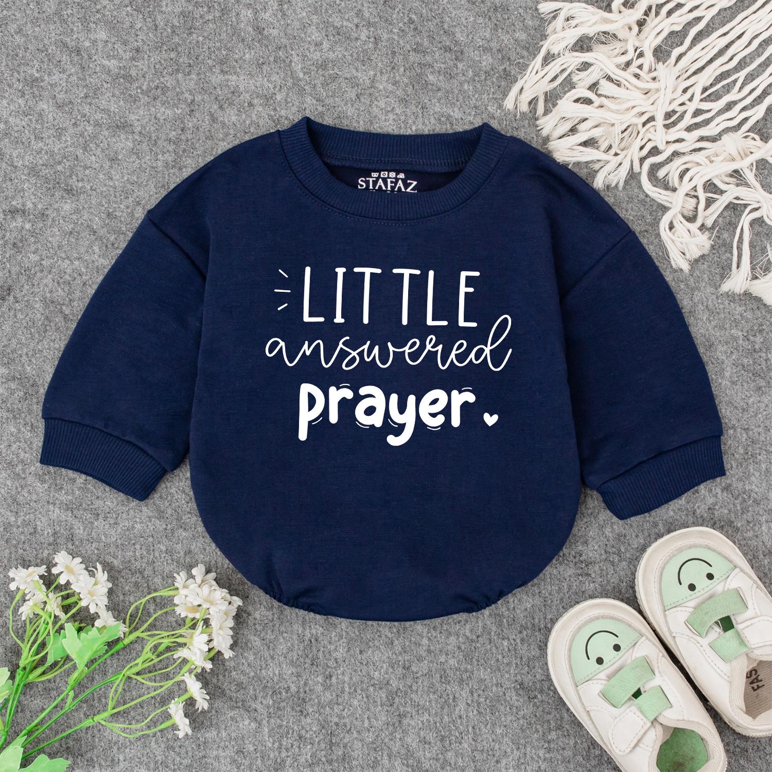 Little Answered Prayer Baby Girl Outfit Soft Pink Cursive Sweatshirt & White Romper Faith Christian Baby Shower Gift 3m-24m