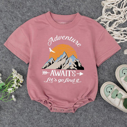 Adventure Awaits Baby Romper: Mountain Print Toddler Outfit for Exploring Let's Go Find It Gift Boy Girl Camping Baby Shower
