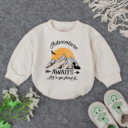 Adventure Awaits Baby Romper: Mountain Print Toddler Outfit for Exploring Let's Go Find It Gift Boy Girl Camping Baby Shower