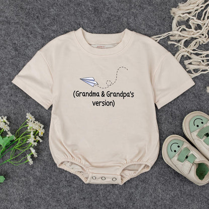 Grandma & Grandpa's Version Baby Outfit: Cute Paper Airplane Design for Grandkids, Baby Shower Gift, Soft Romper