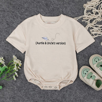 Auntie & Uncle's Version Baby Outfit Cute Paper Airplane Flight Path New Baby Gift for Aunt and Uncle Fun Baby Romper Short and Long Sleeve