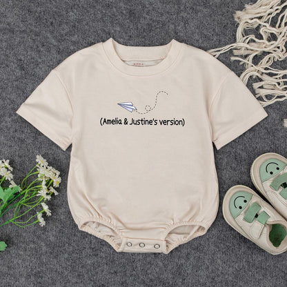 Grandpa's Little Pilot Outfit: Custom Baby Bodysuit with Paper Airplane Design, Perfect Grandbaby Shower Gift with Names (Amelia & Justine's Version)