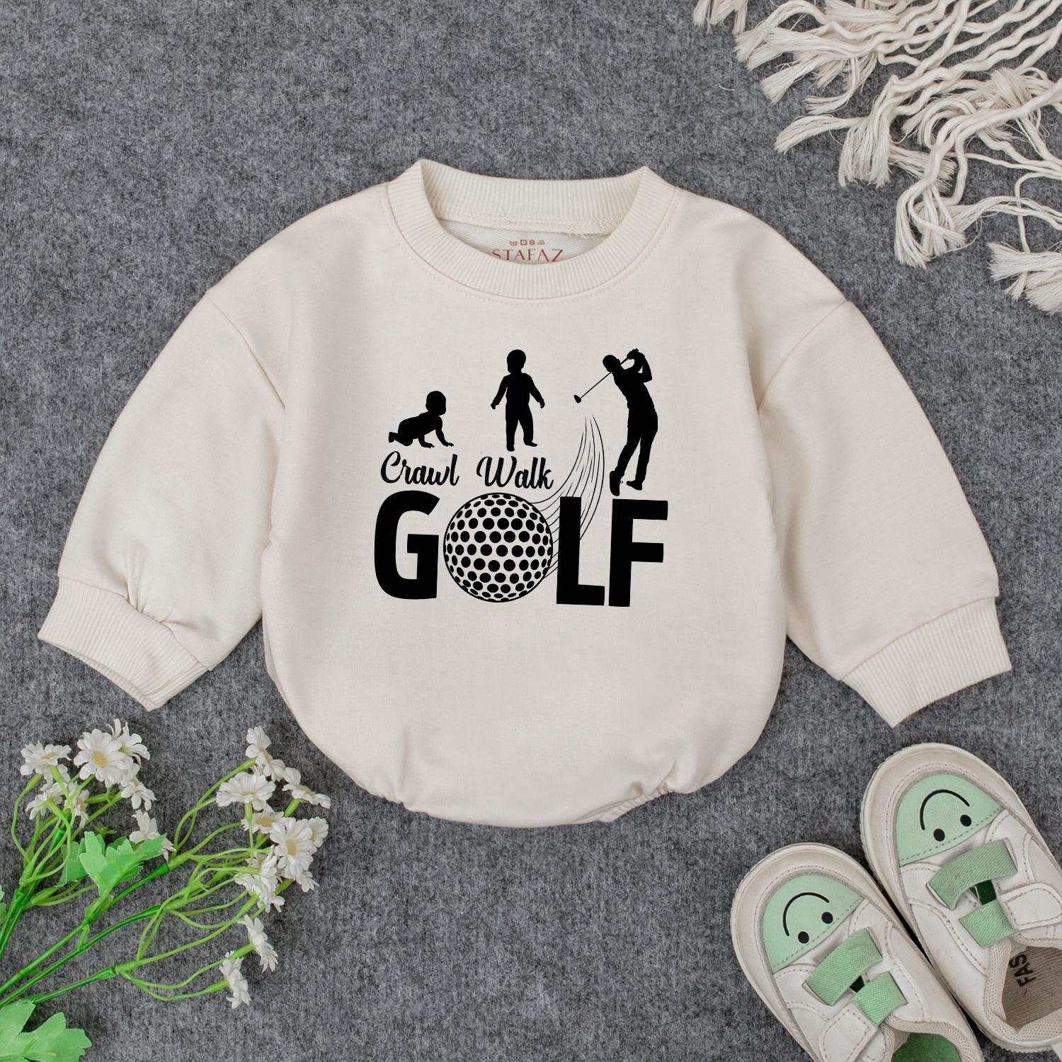 Playful Crawl Walk Golf Baby Romper Bodysuit with Golfer Silhouette Design for Newborn Infant Boys Golf Themed Outfit Baby Shower Gift