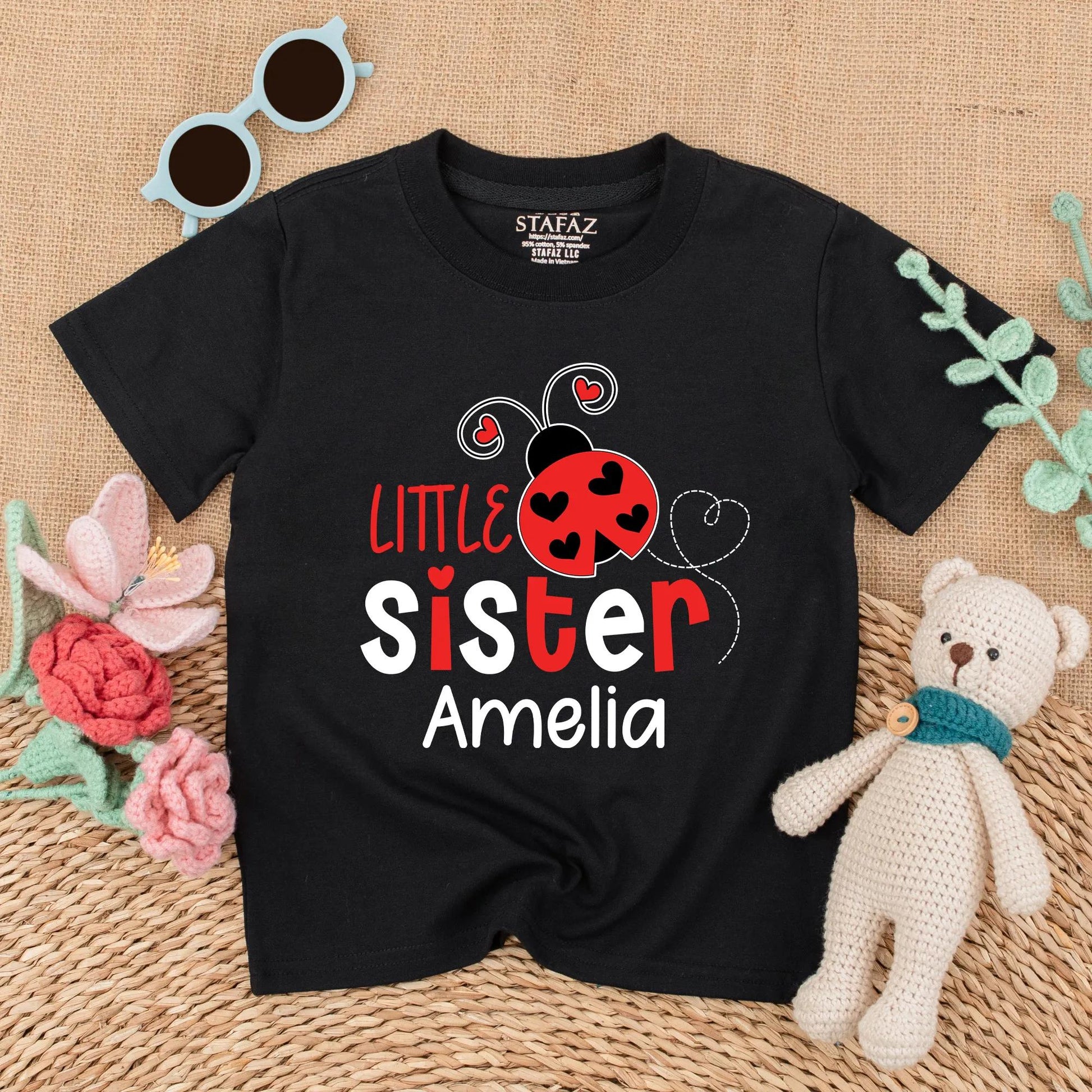 Matching Ladybug Big Sister & Little Sister Rompers: Personalized Sibling Outfits with Names, Baby Girl Announcement, Toddler Shirt Set