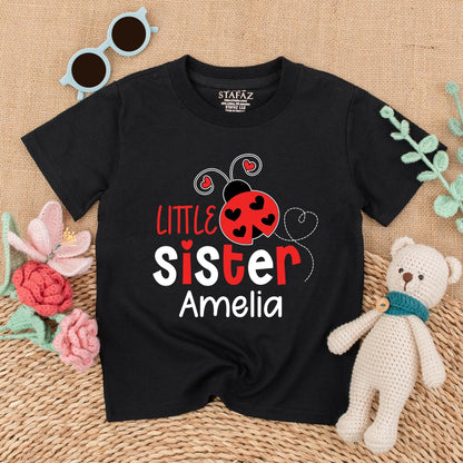 Matching Ladybug Big Sister & Little Sister Rompers: Personalized Sibling Outfits with Names, Baby Girl Announcement, Toddler Shirt Set