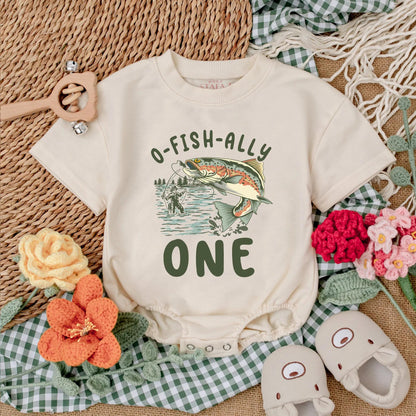 O-Fish-Ally One Fishing Birthday Romper for Baby Boy, Custom Name & Number Crawl Walk Fish Bodysuit Outfit, 1st Birthday