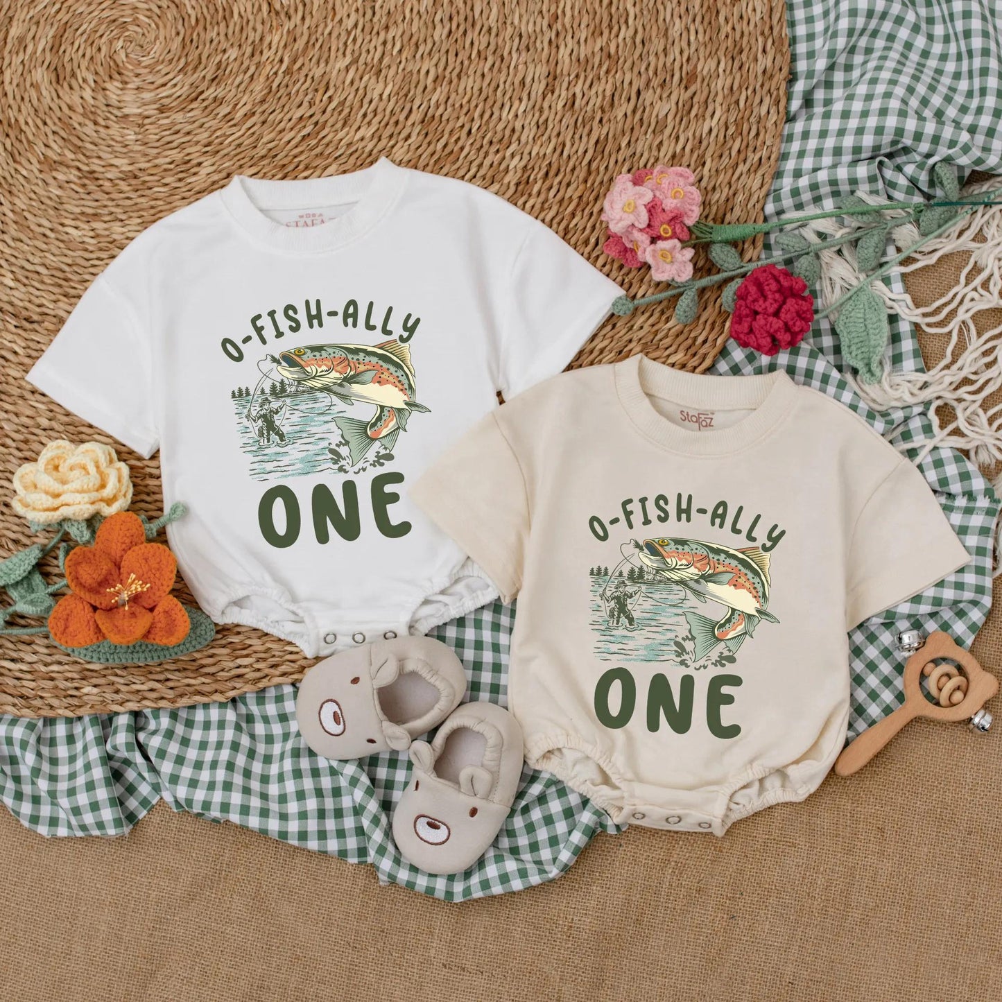 O-Fish-Ally One Fishing Birthday Romper for Baby Boy, Custom Name & Number Crawl Walk Fish Bodysuit Outfit, 1st Birthday