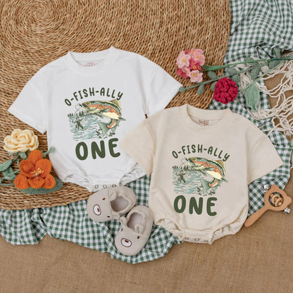 O-Fish-Ally One Fishing Birthday Romper for Baby Boy, Custom Name & Number Crawl Walk Fish Bodysuit Outfit, 1st Birthday