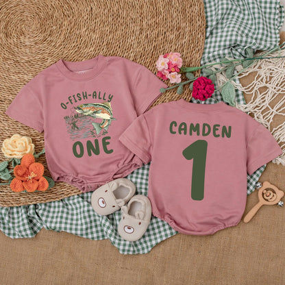 O-Fish-Ally One Fishing Birthday Romper for Baby Boy, Custom Name & Number Crawl Walk Fish Bodysuit Outfit, 1st Birthday