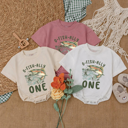 O-Fish-Ally One Fishing Birthday Romper for Baby Boy, Custom Name & Number Crawl Walk Fish Bodysuit Outfit, 1st Birthday