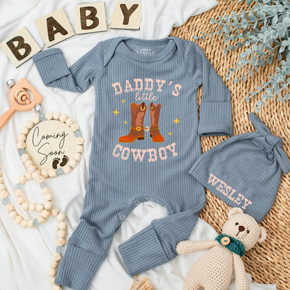 Daddy's Little Cowboy Bodysuit Western Baby Shower Gift Country Baby Clothes Newborn Outfit Rustic Theme Boots Stars Personalized Coming Home Outfit 139