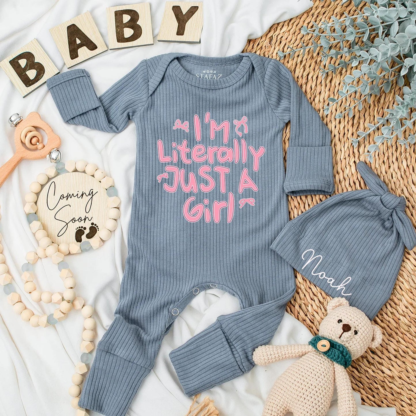 I'm Literally Just A Girl Newborn Bodysuit, Cute Pink Bow Baby Girl Outfit, Personalized Coming Home Clothes, Funny Infant Gift