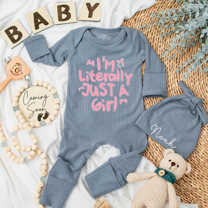 I'm Literally Just A Girl Newborn Bodysuit, Cute Pink Bow Baby Girl Outfit, Personalized Coming Home Clothes, Funny Infant Gift