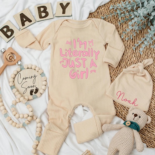I'm Literally Just A Girl Newborn Bodysuit, Cute Pink Bow Baby Girl Outfit, Personalized Coming Home Clothes, Funny Infant Gift