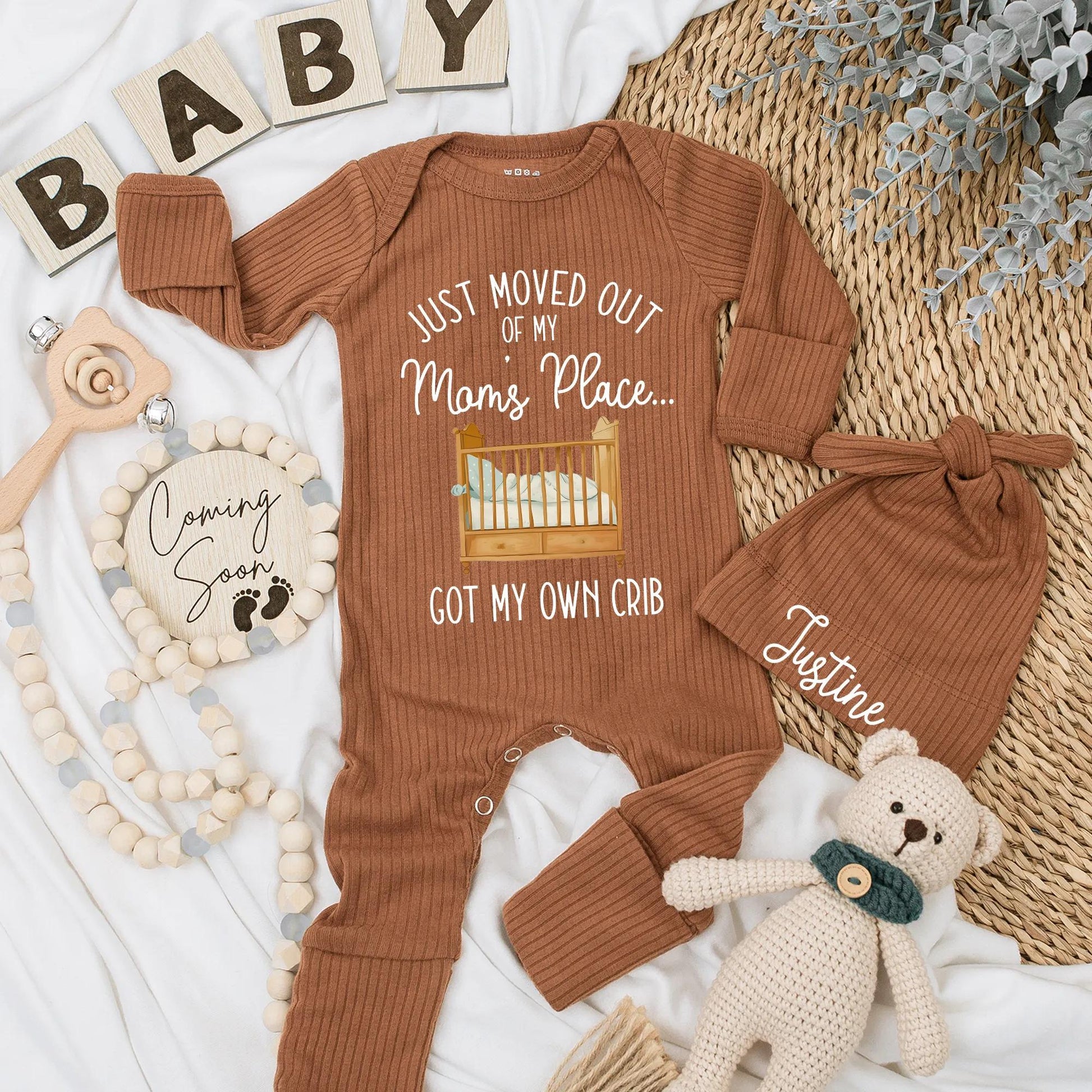 Just Moved Out of My Mom's Place Baby Bodysuit Funny Crib Romper Gift Idea Newborn Coming Home Outfit Playful Design