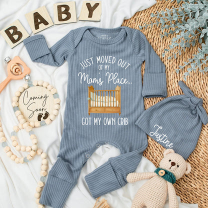 Just Moved Out of My Mom's Place Baby Bodysuit Funny Crib Romper Gift Idea Newborn Coming Home Outfit Playful Design