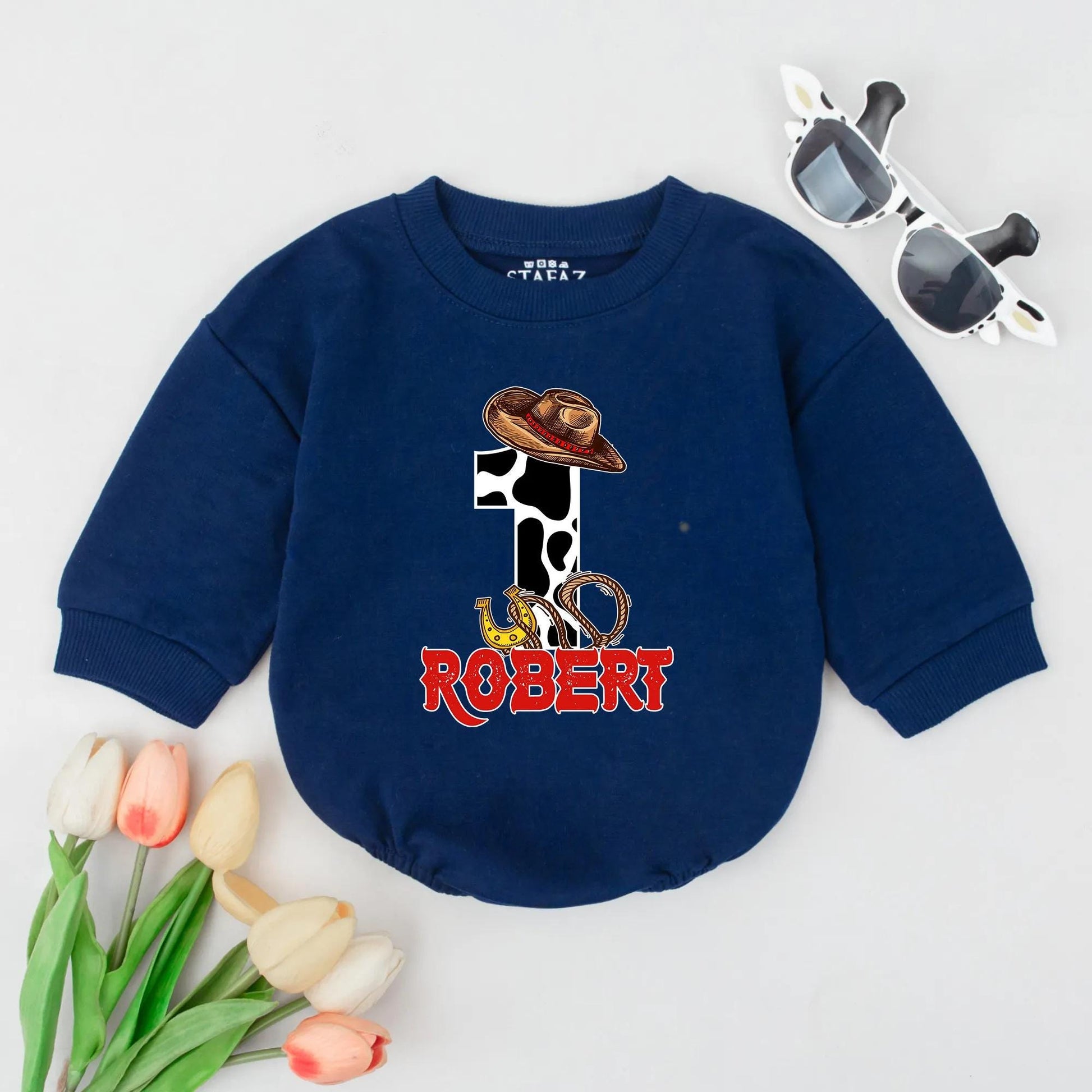 Custom Name Western Baby Romper Retro Cowboy Outfit First Rodeo Birthday Clothes USA Toddler Gift Idea for Boys Girls