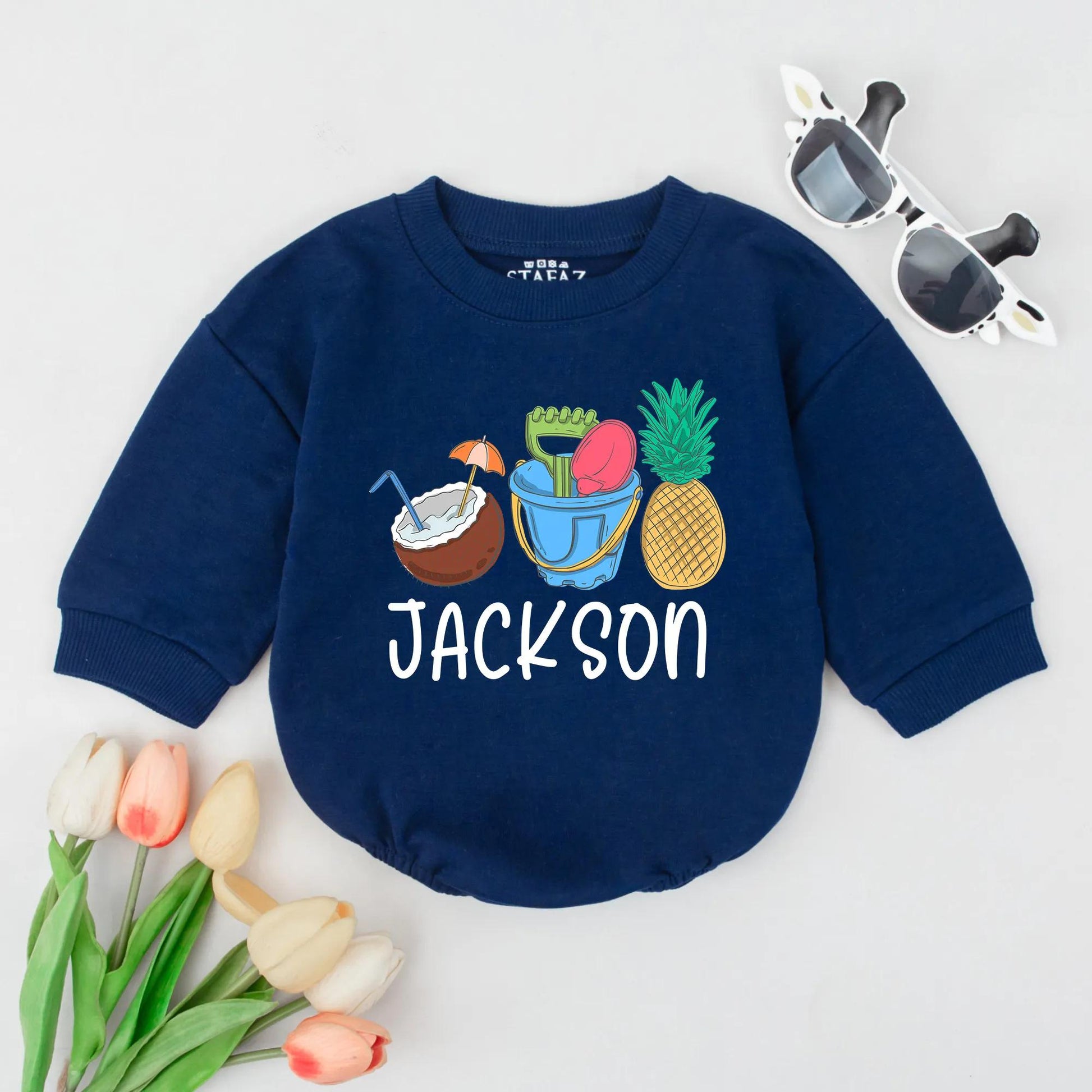 Custom Name Baby Romper: Soft Cotton Summer Outfit for Beach Fun! Personalized Toddler Clothes, Cute Infant Gift