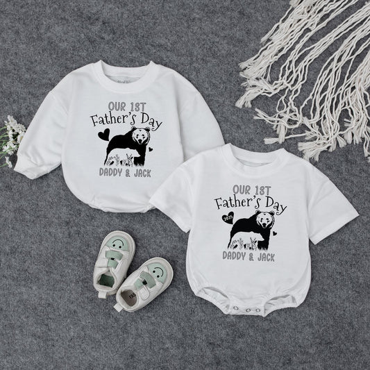 Personalized 1st Father's Day Baby Romper, Daddy Bear & Cub Outfit, Custom Name, First Fathers Day Gift, 2025 Keepsake, Cute Bear Cub Clothes