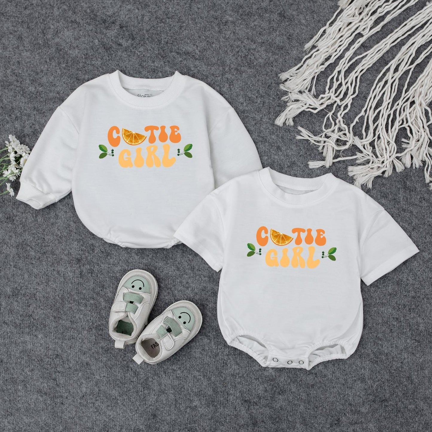 Cute Cutie Girl Baby Romper Orange Yellow Fruit Slice Retro Natural Design Toddler Outfit Gift for Newborn Daughter