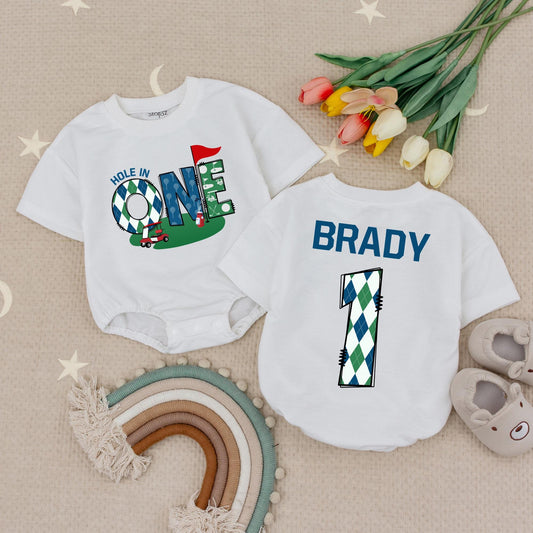 Hole-In-One 1st Birthday Golf Romper Outfit, Brady Number One Birthday, Future Golfer Tee, Golfing First Birthday, Cake Smash Cotton Bodysuit Gift 138