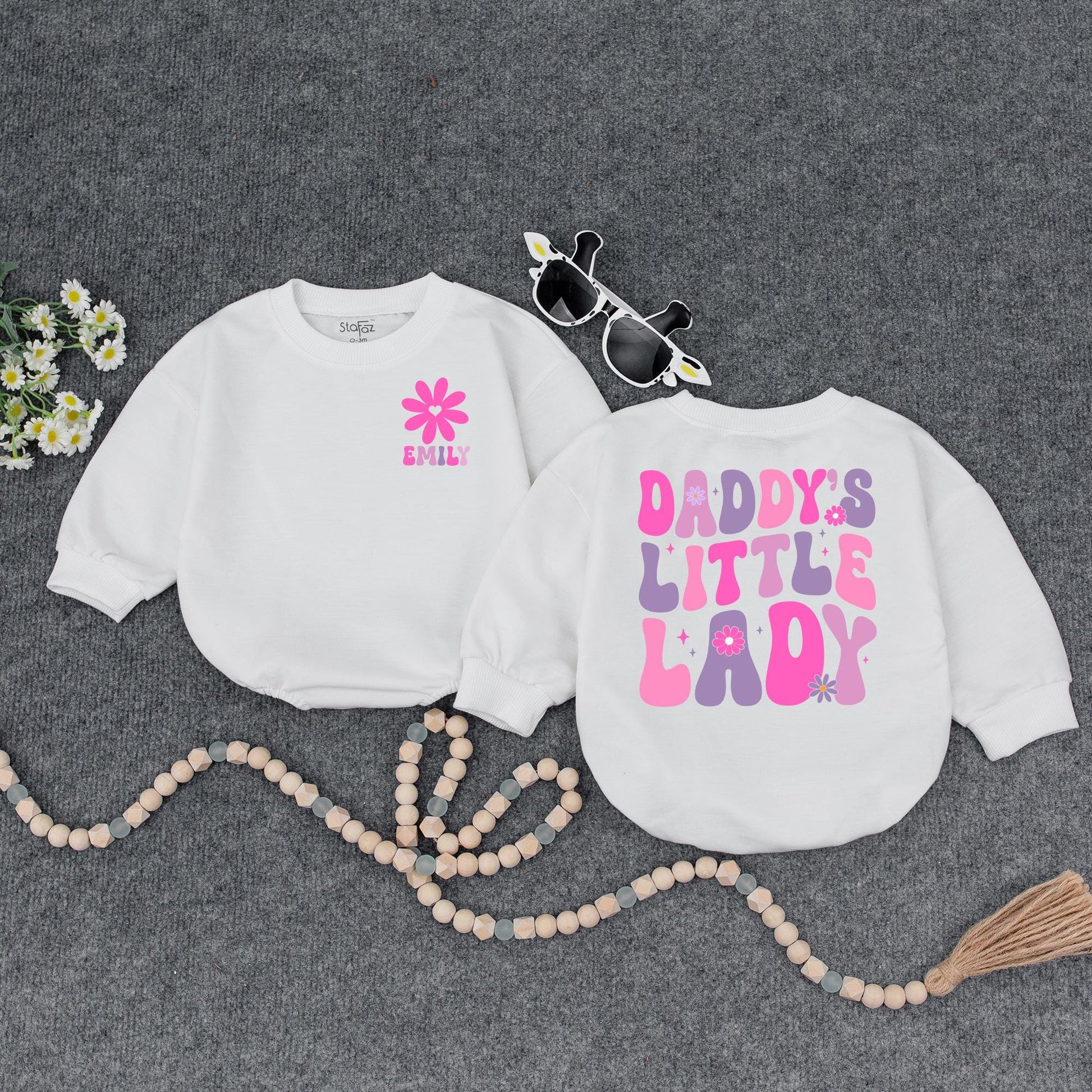 Personalized Daddy's Little Lady Baby Bubble Romper Cute Fathers Day Together Outfit for Infant Girls Daddy's Girl