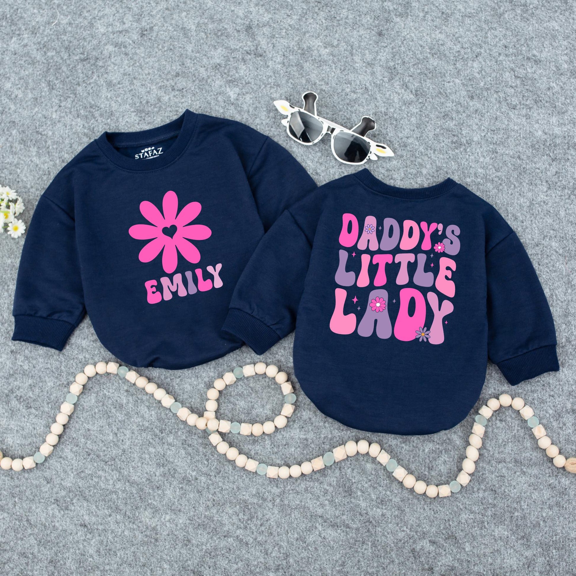 Custom Daddy's Little Lady Groovy Pink Purple Flower Baby Romper Toddler Tee Cute Fathers Day Daddy Daughter Outfit Infant Girl Gift