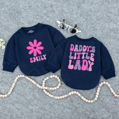 Custom Daddy's Little Lady Groovy Pink Purple Flower Baby Romper Toddler Tee Cute Fathers Day Daddy Daughter Outfit Infant Girl Gift