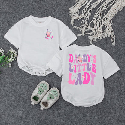 Personalized Daddy's Little Lady Romper Butterfly & Star Design Pink Purple Baby Girl Gift for Father's Day Shower