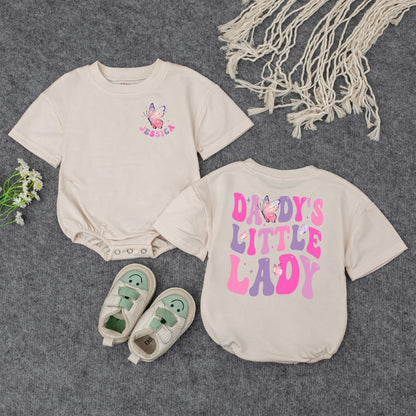 Personalized Daddy's Little Lady Romper Butterfly & Star Design Pink Purple Baby Girl Gift for Father's Day Shower