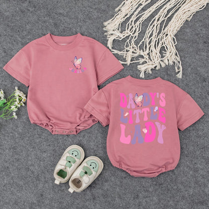 Personalized Daddy's Little Lady Romper Butterfly & Star Design Pink Purple Baby Girl Gift for Father's Day Shower