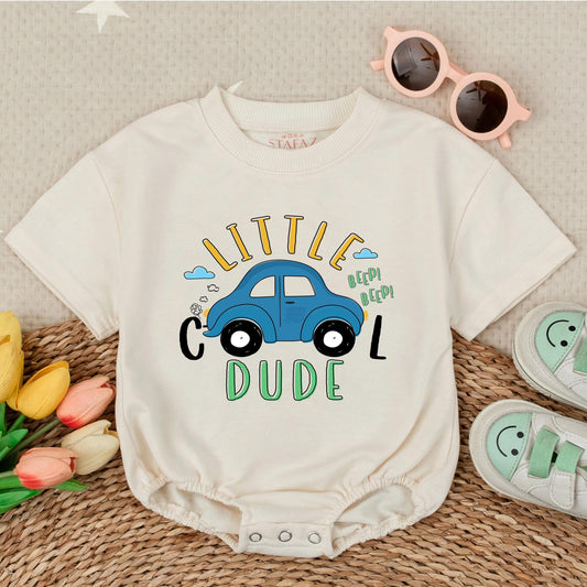 Little Cool Dude Bubble Romper for Toddler Boys Summer Outfit Short Sleeve Baby Clothes Adorable Infant Bodysuit Perfect Baby Shower Gift Neutral Hue