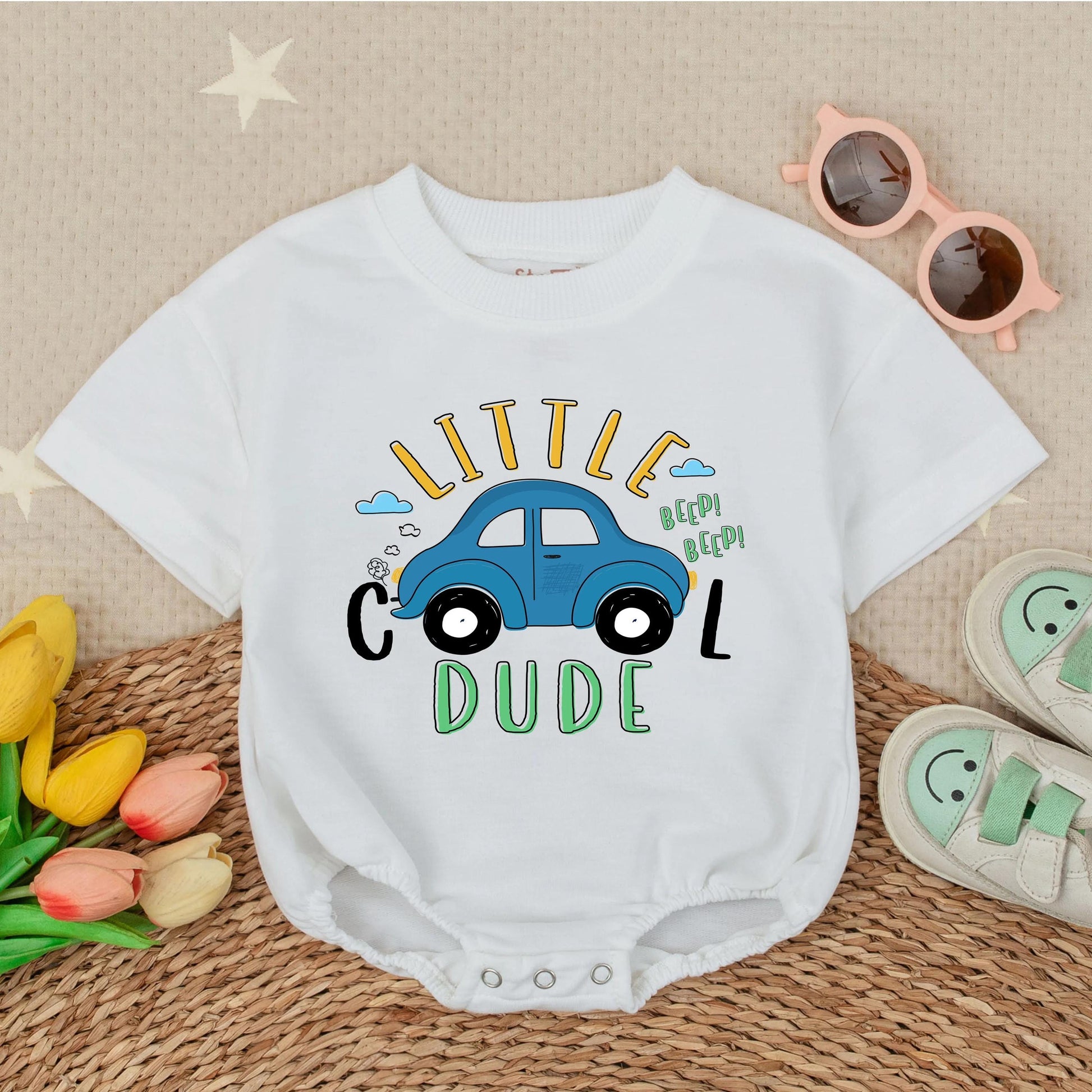 Little Cool Dude Bubble Romper for Toddler Boys Summer Outfit Short Sleeve Baby Clothes Adorable Infant Bodysuit Perfect Baby Shower Gift Neutral Hue