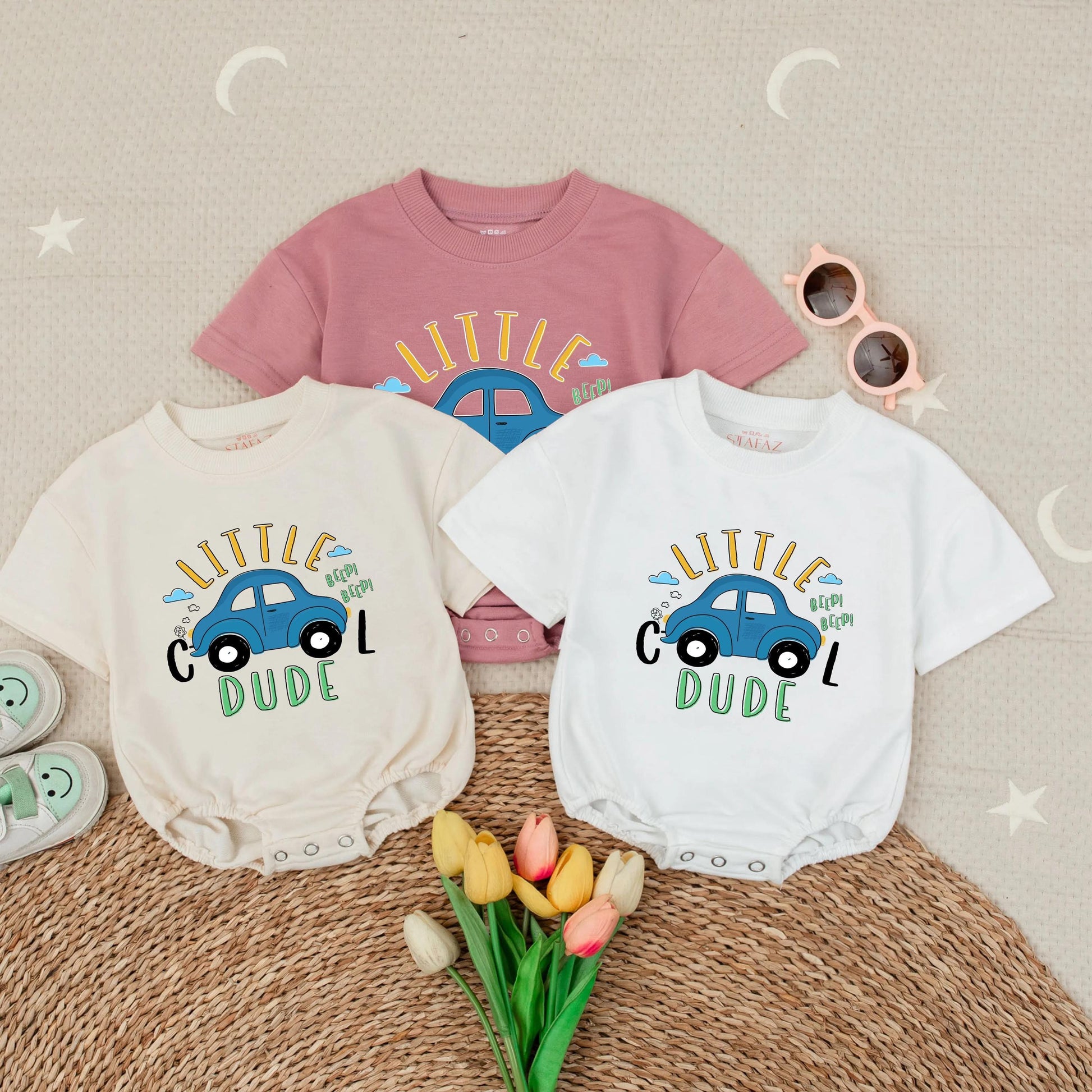 Little Cool Dude Bubble Romper for Toddler Boys Summer Outfit Short Sleeve Baby Clothes Adorable Infant Bodysuit Perfect Baby Shower Gift Neutral Hue