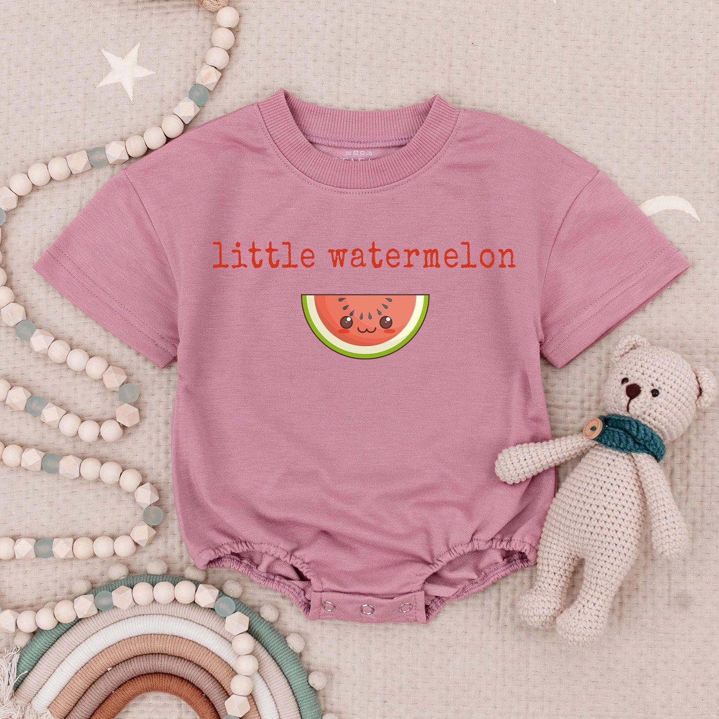 Little Watermelon Baby Romper, Smiling Fruit Bodysuit for Summer Fun! Cute Minimalist Design, Vegan Baby Shower Gift, Soft Cotton Babysuit 134 chars