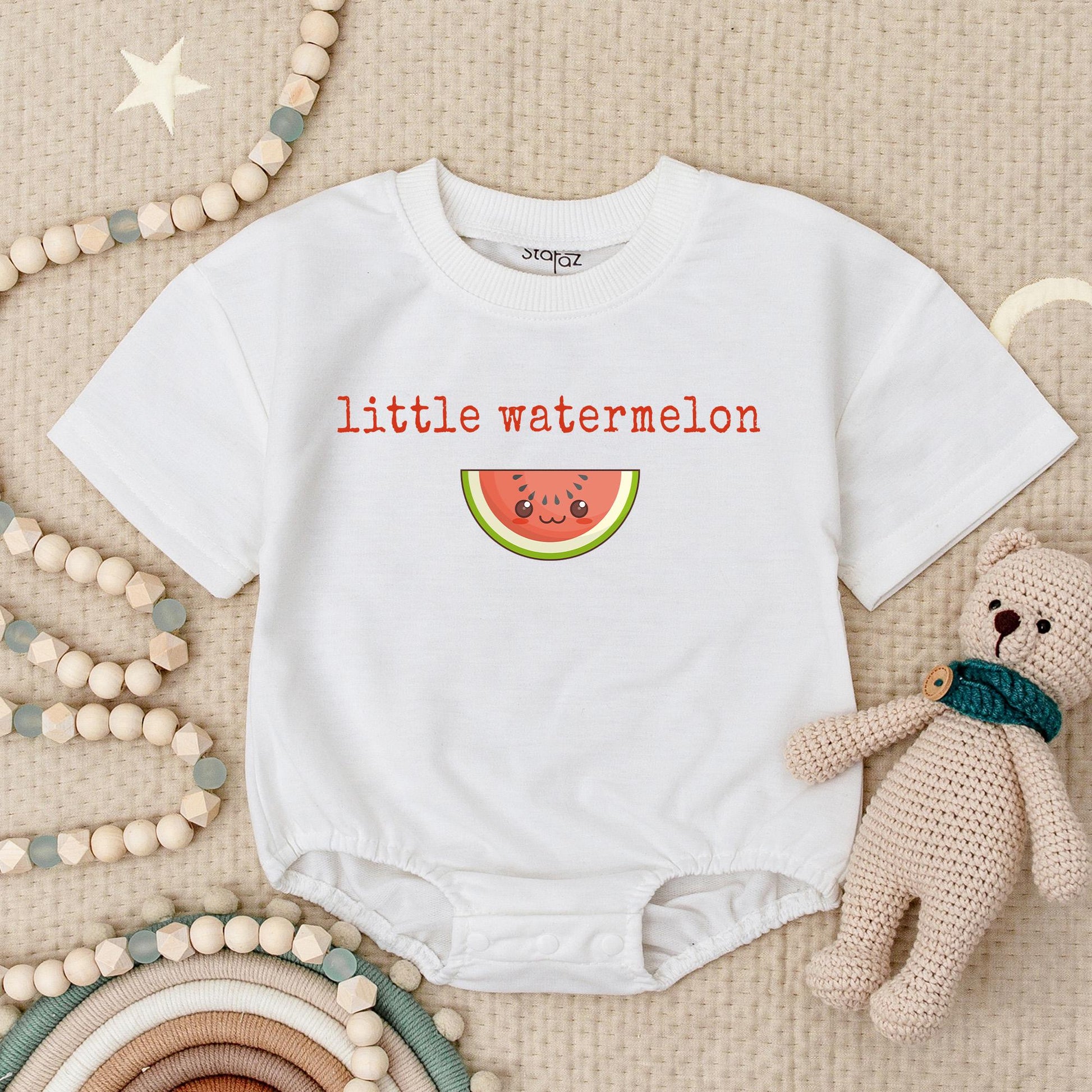 Little Watermelon Baby Romper, Smiling Fruit Bodysuit for Summer Fun! Cute Minimalist Design, Vegan Baby Shower Gift, Soft Cotton Babysuit 134 chars