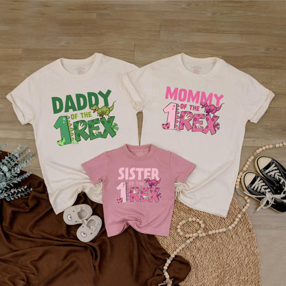 Personalized Three Rex Birthday Shirts - Matching Dinosaur Family Tees - Custom Name Age Outfit, Mom Dad Brother Sister Shirts Cotton Comfort 138