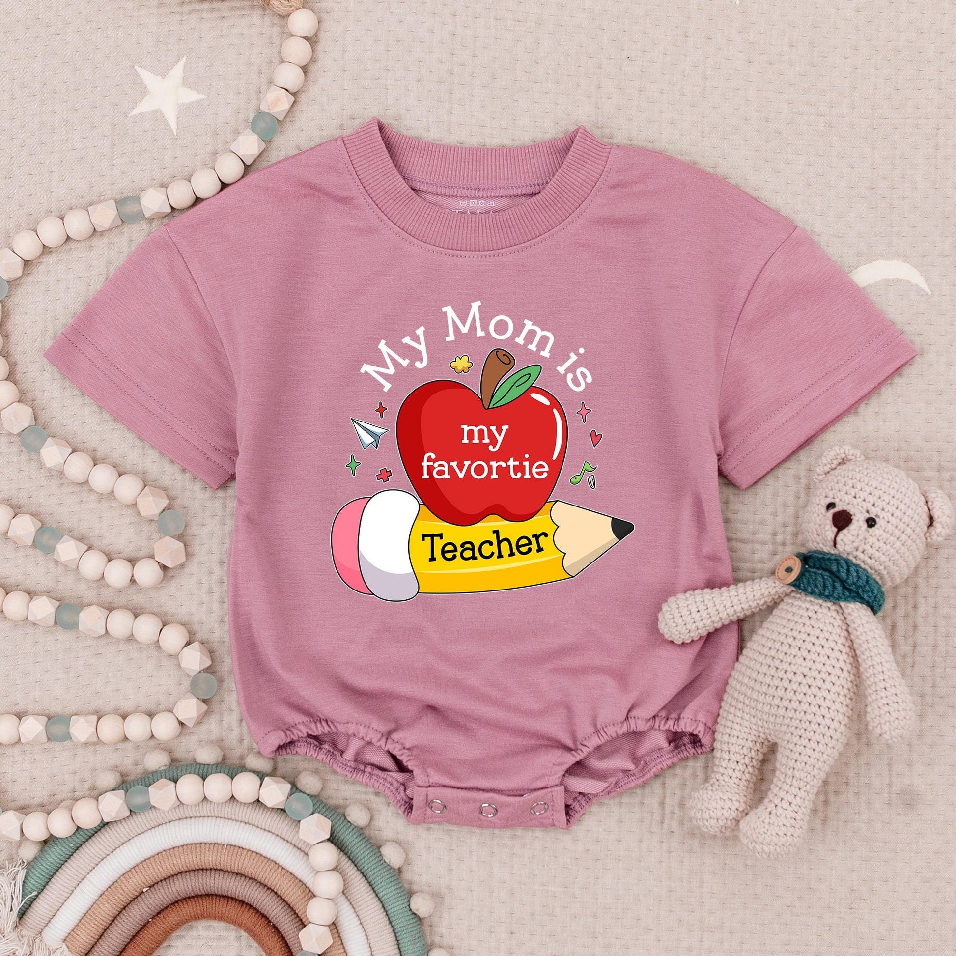 My Mom is My Favorite Teacher Baby Romper Cute First Day Outfit for Daycare Little Scholar Bodysuit Gift for Teacher Mom School Celebration 138char