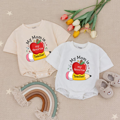 My Mom is My Favorite Teacher Baby Romper Cute First Day Outfit for Daycare Little Scholar Bodysuit Gift for Teacher Mom School Celebration 138char