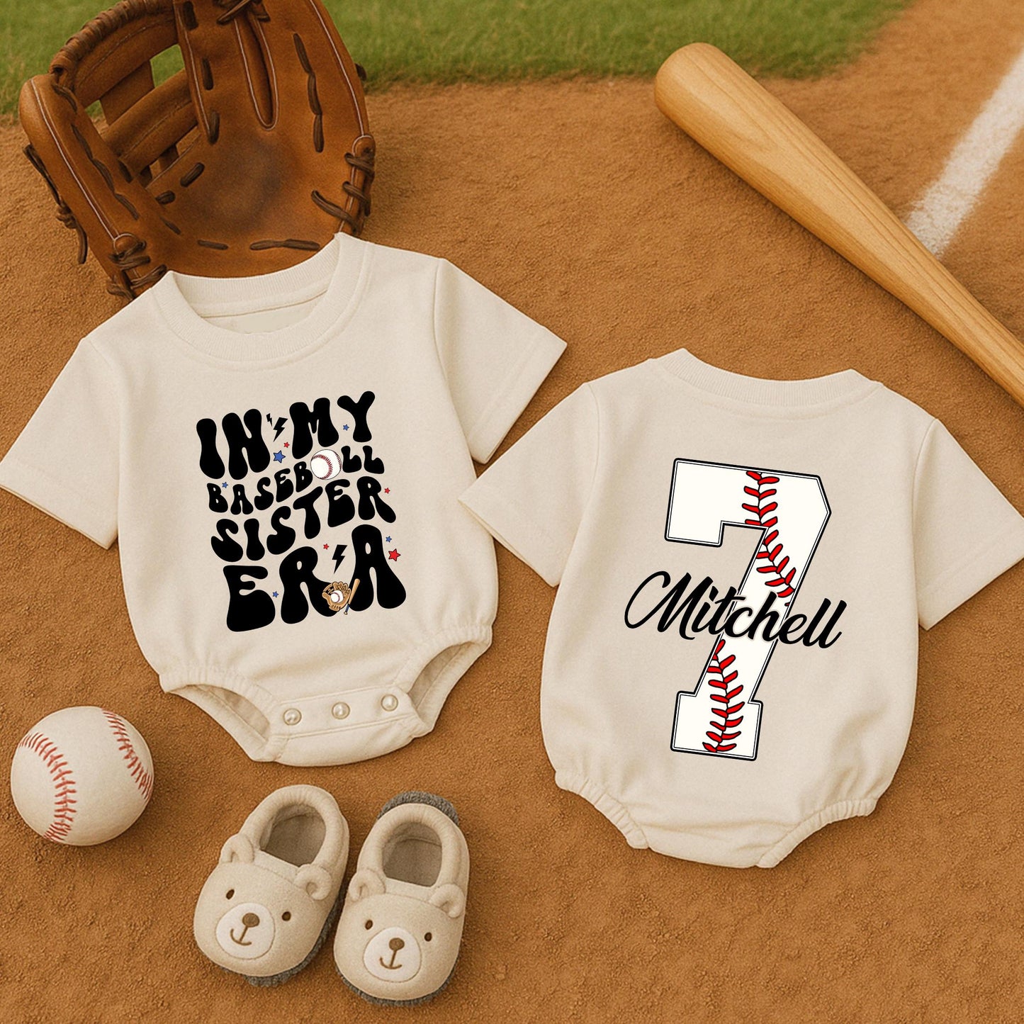 In My Baseball Sister Era Bubble Romper Game Day Outfit for Baby Girls, Soft Comfortable Short Sleeve Infant Baseball Softball Romper Shower Gift